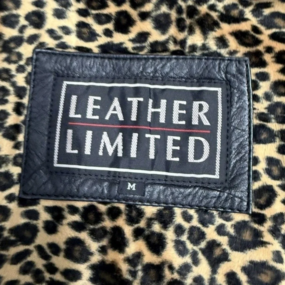 Leather Limited Black Genuine Leather Jacket Leopard Print Lining Womens Medium - Picture 4 of 6